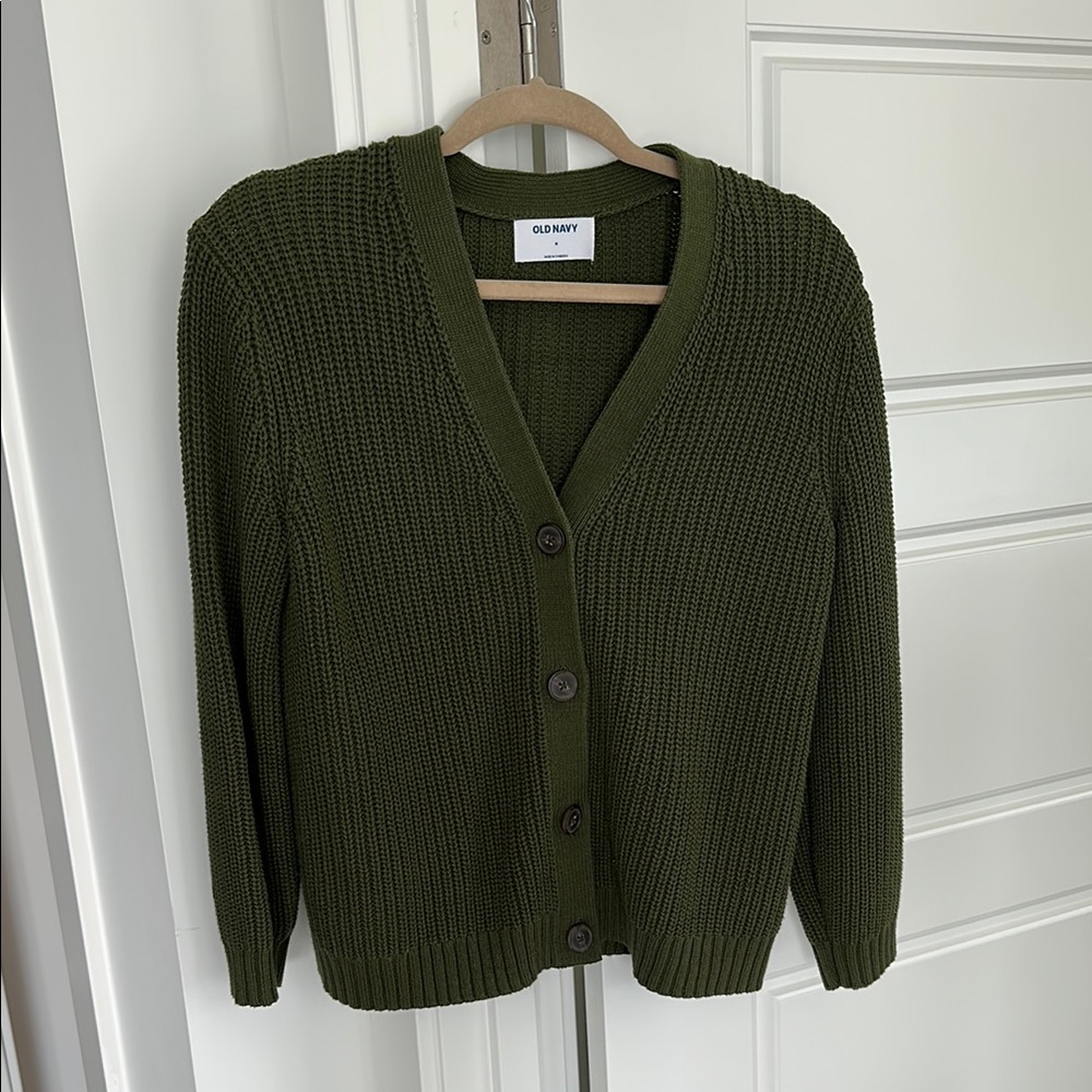 Old Navy Dark Green Chunky Knit V-neck Cardigan Sweater